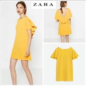 Zara Yellow Mini Ruffle Back Dress